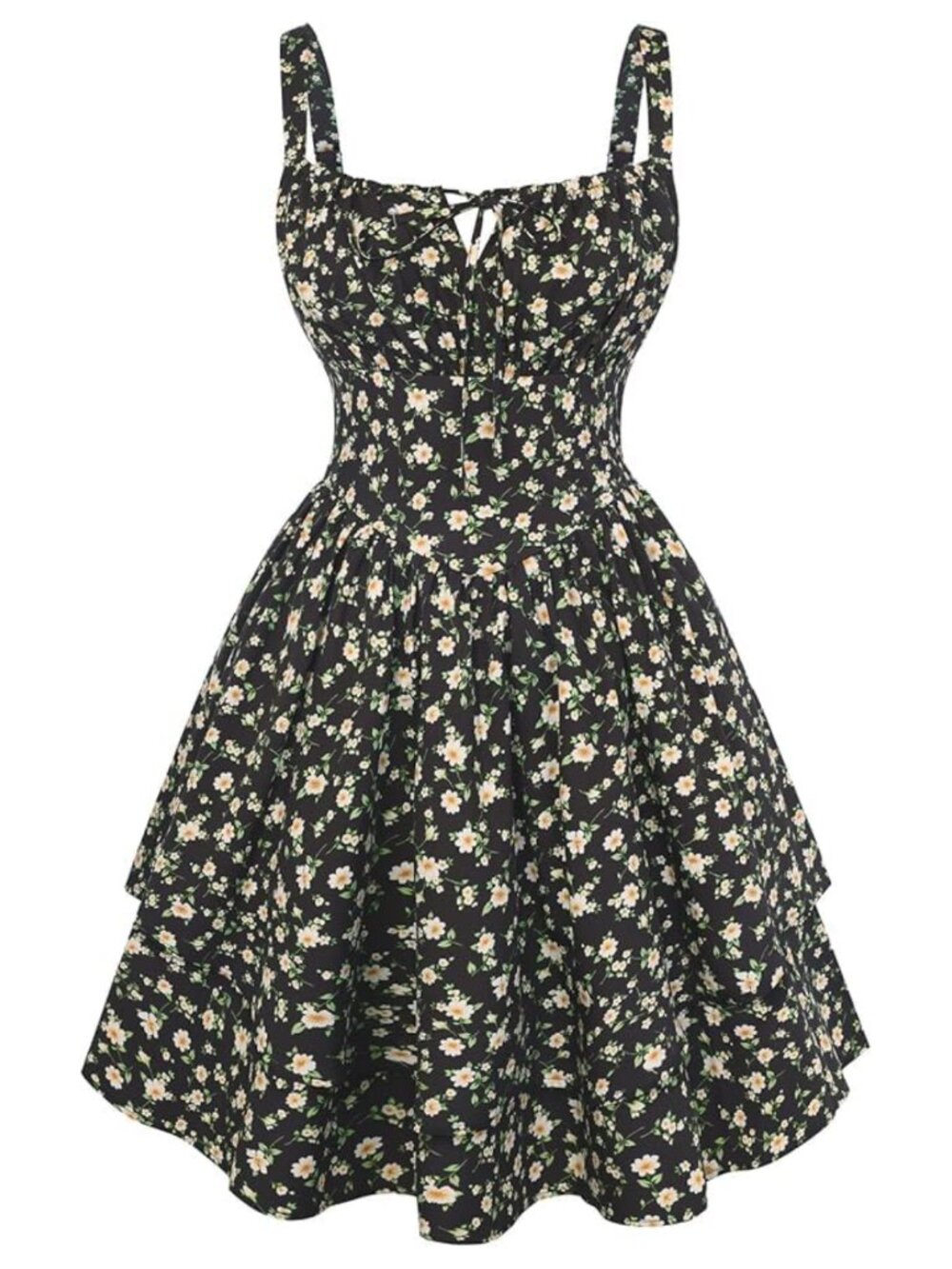 Women's Floral Corset Mini Sundress A-Line Sleeveless Square Neck